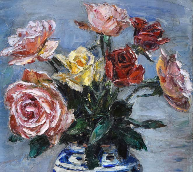 萩谷巌「静物画(ばら)」油絵・F6号 拡大画像1