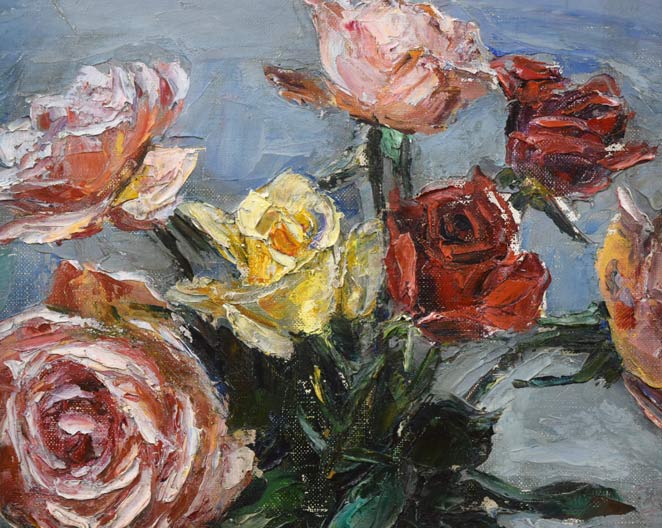 萩谷巌「静物画(ばら)」油絵・F6号 拡大画像2