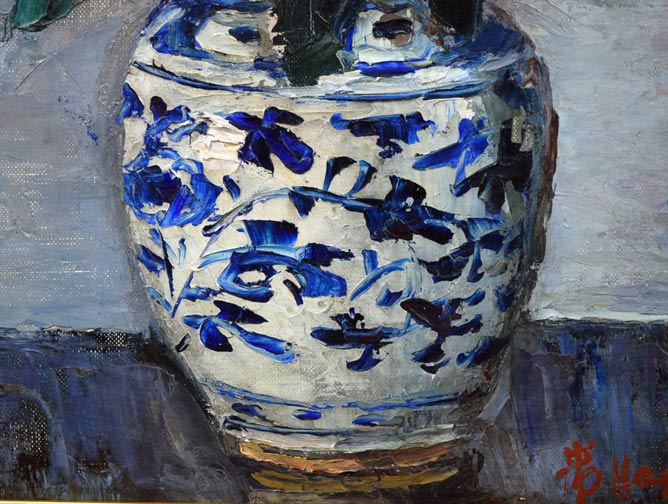 萩谷巌「静物画(ばら)」油絵・F6号 拡大画像3