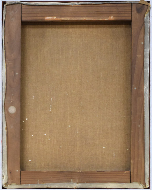 萩谷巌「静物画(ばら)」油絵・F6号 キャンバス裏側画像