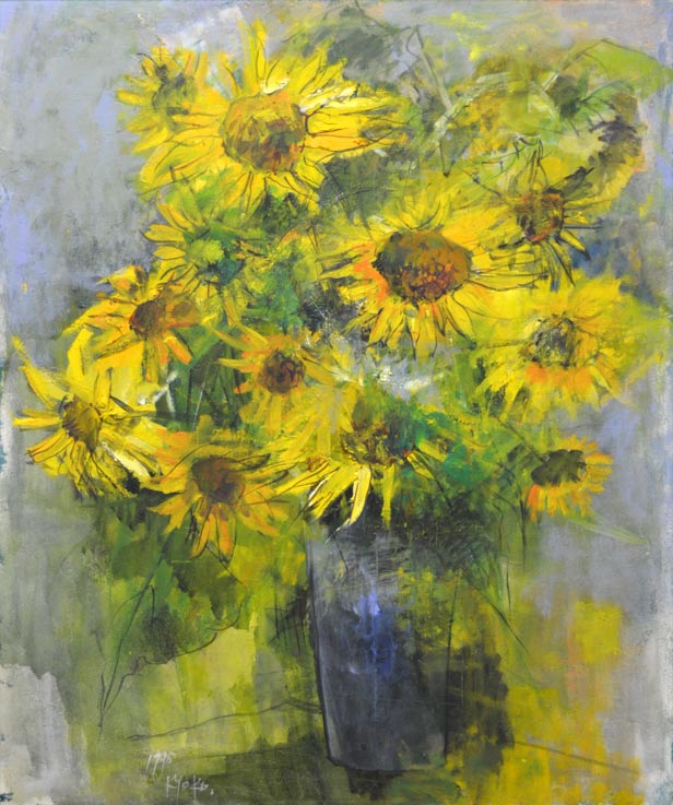 羽倉恭子「太陽の花(ひまわり)」油絵・F20号・1995年作 拡大部分