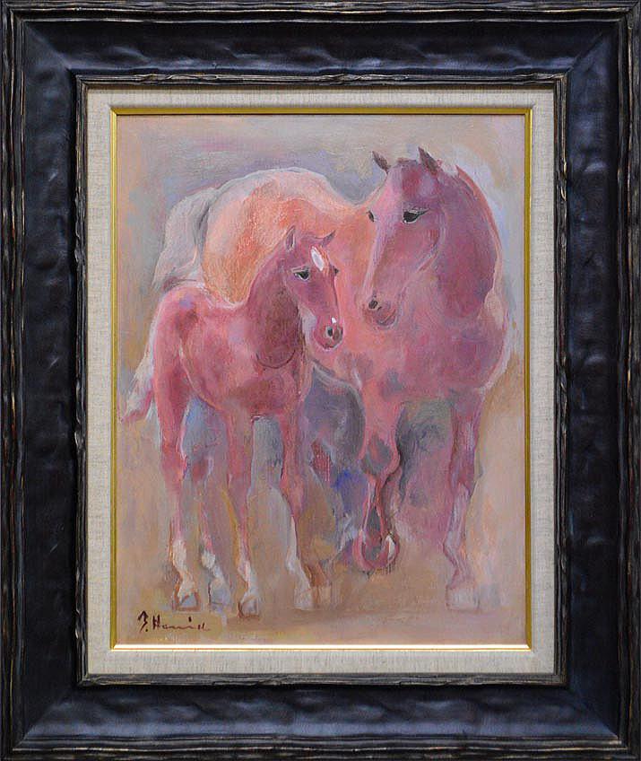 羽生智樹「母馬と仔馬」油絵・F6号