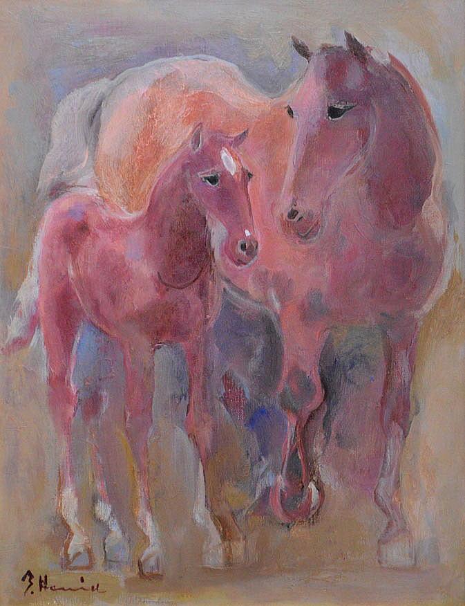 羽生智樹「母馬と仔馬」油絵・F6号 拡大部分