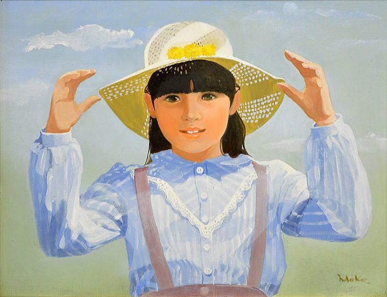 原 尚子「たんぽぽの帽子」油絵・F6号 拡大部分