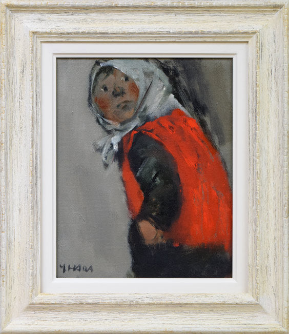 原義行「山の子ども」油絵・F3号