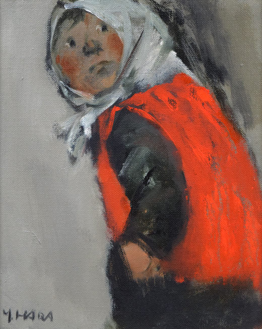 原義行「山の子ども」油絵・F3号 作品全体拡大画像