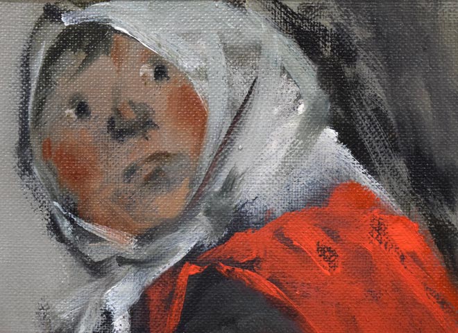 原義行「山の子ども」油絵・F3号 拡大画像1