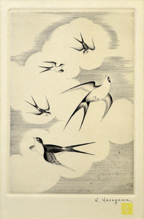 長谷川潔「竹取物語より」銅版画(ビュラン、ポアントセッシュ) 作品全体拡大画像