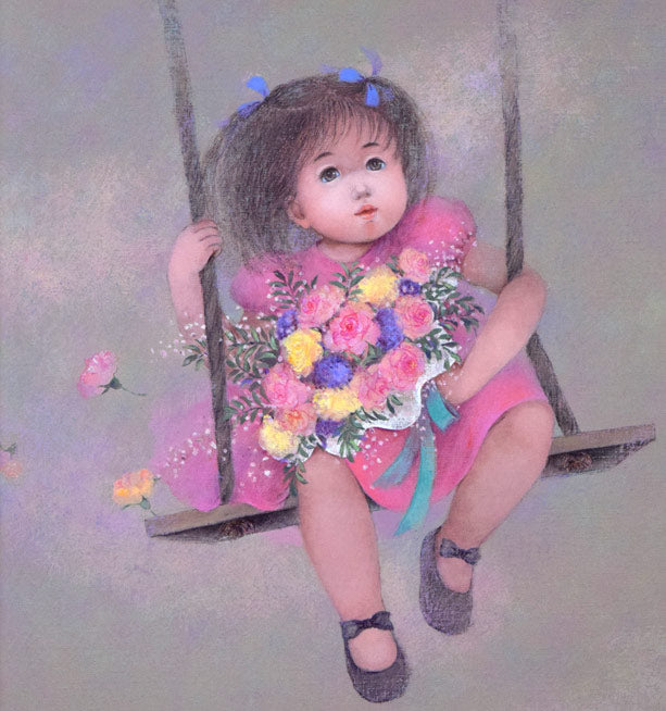 はしぐちみよこ(橋口美代子)「ゆーらゆーら」油絵・F10号 拡大画像1