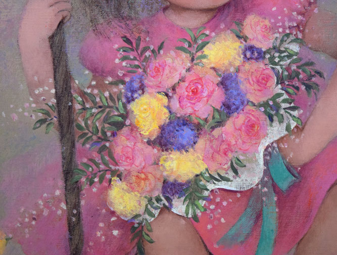 はしぐちみよこ(橋口美代子)「ゆーらゆーら」油絵・F10号 拡大画像4