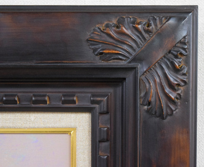 はしぐちみよこ(橋口美代子)「ゆーらゆーら」油絵・F10号 額縁拡大画像(手彫り)