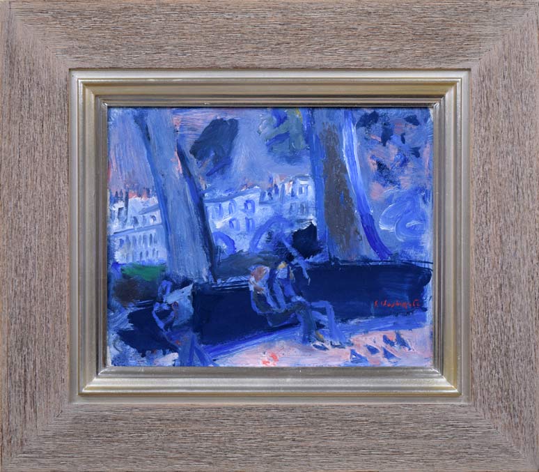 橋本三郎「アベックと鳩」油絵・F3号