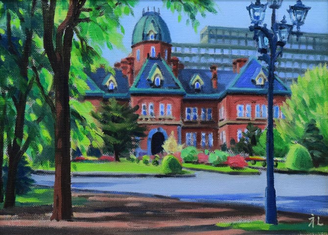 橋本禮三「初夏の赤レンガ(北海道庁)」油絵・F4号 作品全体拡大画像