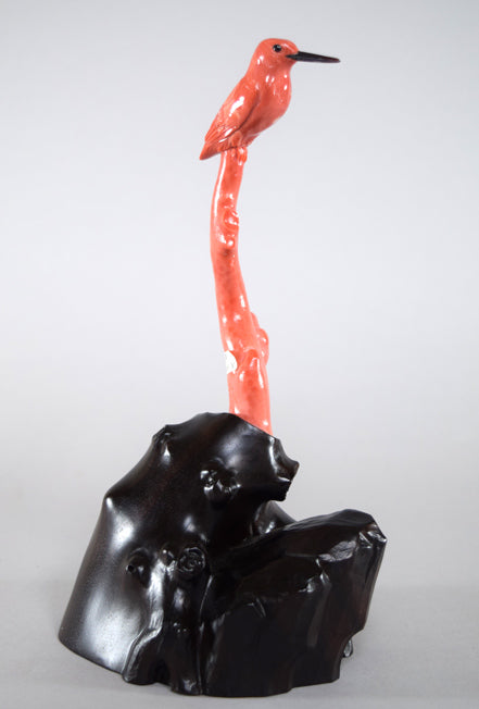 橋本秀光「かわせみ」本珊瑚彫刻 斜め