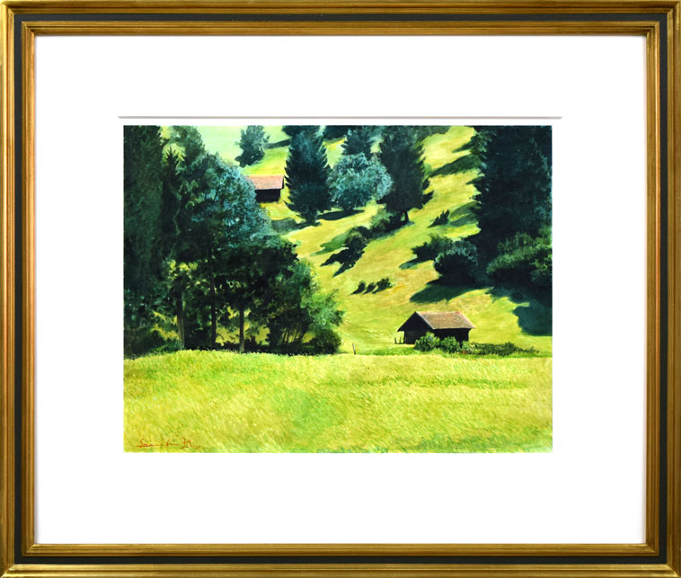 平井誠一「緑風」水彩画・6号