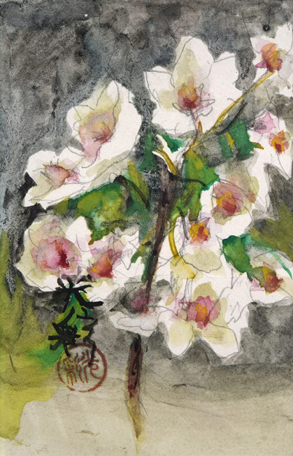 平沢貞通(光彩サイン・獄中)「桜」肉筆彩色画 作品全体拡大画像