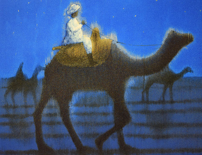 平山郁夫「月明砂漠行く」リトグラフ 拡大画像3