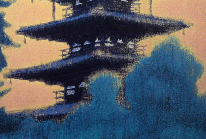 平山郁夫「煌陽法隆寺五重塔」陶板画額装 拡大画像2