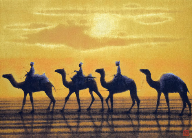 平山郁夫「流沙朝陽」シルクスクリーン版画 作品全体拡大画像