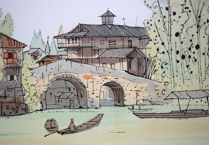 平山郁夫「ナイディアル橋(インド)」リトグラフ 拡大画像1