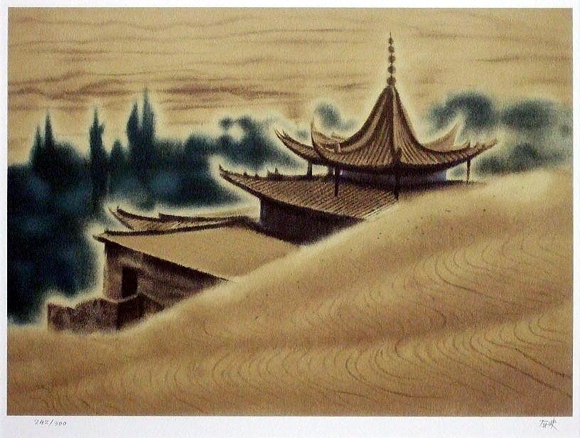 平山郁夫「敦煌莫高窟(シルクロード三題)」リトグラフ・1991年作 拡大部分