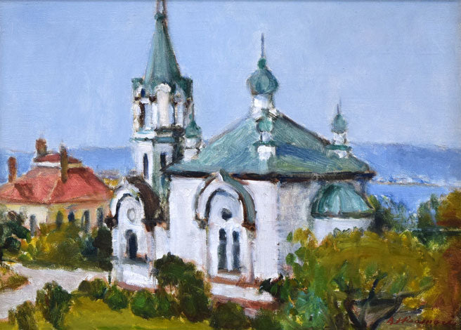久守昭嘉(昭義)「ハリストス教会堂(函館)」油絵・F4号 作品全体拡大画像