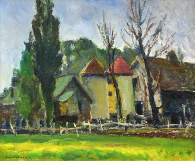 久守昭嘉(昭義)「サイロの見える風景(北海道)」油絵・F8号 作品全体拡大画像