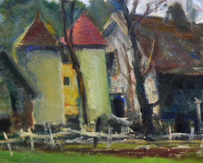 久守昭嘉(昭義)「サイロの見える風景(北海道)」油絵・F8号 拡大画像2