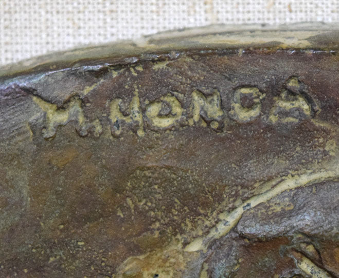 本田明二「ライラックの少女」ブロンズレリーフ額装 サイン部分拡大画像