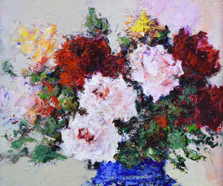 本藤等「ばら」油絵・F4号 拡大部分1