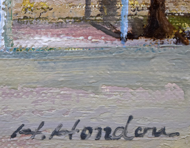 本藤等「夏の時計台」油絵・F4号 サイン拡大画像