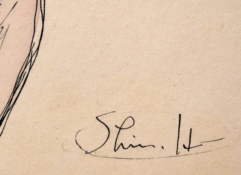 本郷新「裸婦」ペン・水彩画デッサン 本人直筆ペンサイン