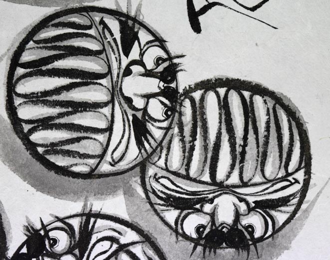 荘眠月(本庄基晃)「七転八起(達磨図)」水墨画 拡大画像3