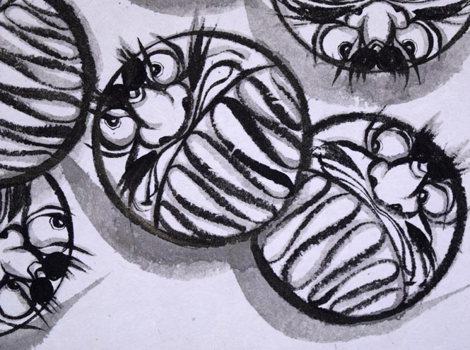 荘眠月(本庄基晃)「七転八起(達磨図)」水墨画 拡大画像5