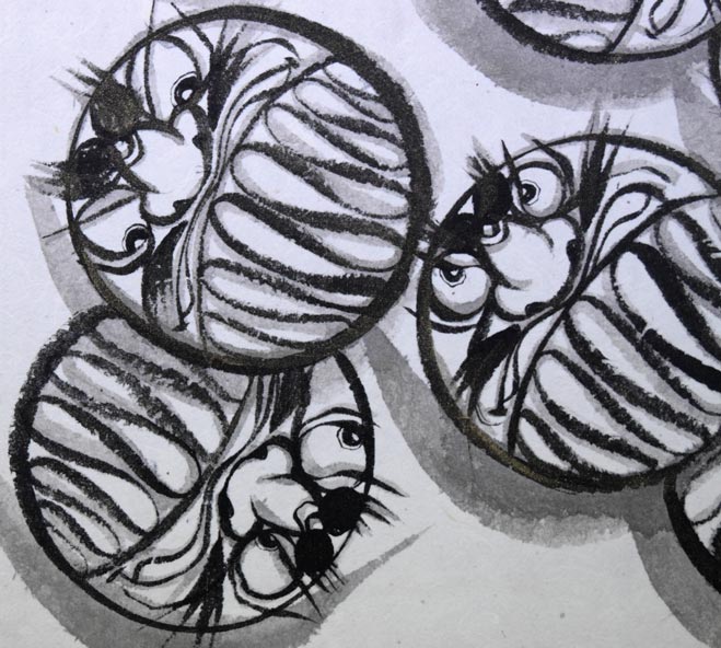 荘眠月(本庄基晃)「七転八起(達磨図)」水墨画 拡大画像4