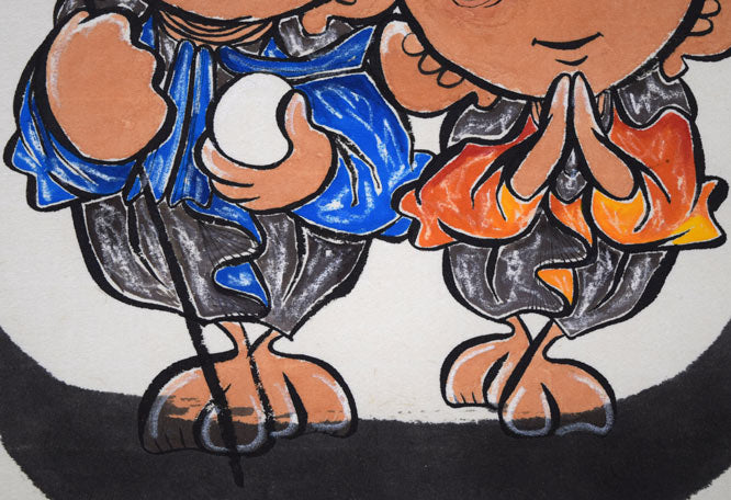 荘眠月(本庄基晃)「めおと地蔵之図」墨彩画 拡大画像3