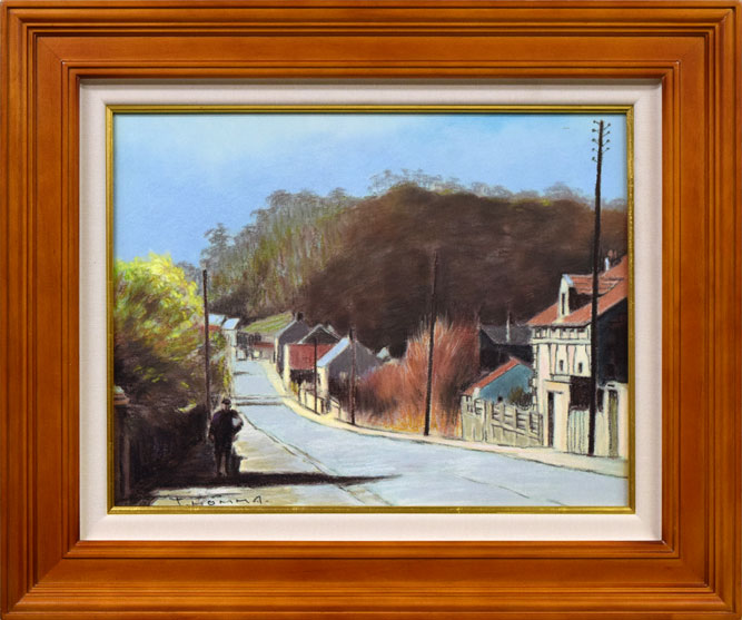 本間武男「古城への道(フランス・コンピエヌ)」パステル画・F6号