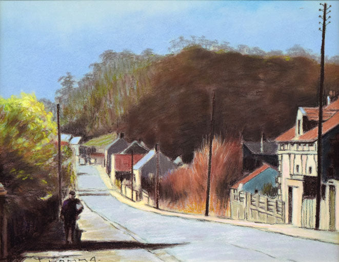 本間武男「古城への道(フランス・コンピエヌ)」パステル画・F6号 作品全体拡大画像