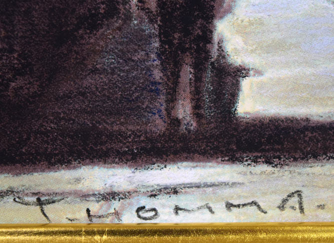 本間武男「古城への道(フランス・コンピエヌ)」パステル画・F6号 サイン部分拡大画像