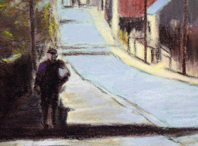 本間武男「古城への道(フランス・コンピエヌ)」パステル画・F6号 拡大画像1