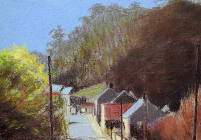 本間武男「古城への道(フランス・コンピエヌ)」パステル画・F6号 拡大画像2