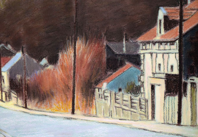 本間武男「古城への道(フランス・コンピエヌ)」パステル画・F6号 拡大画像3