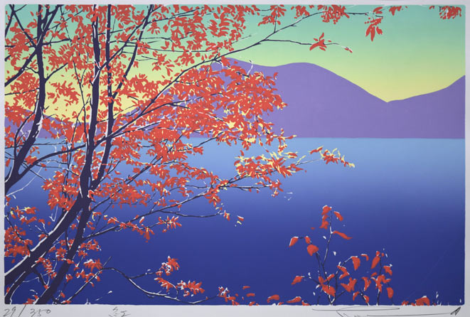 本間武男「紅」シルクスクリーン版画 作品全体拡大画像