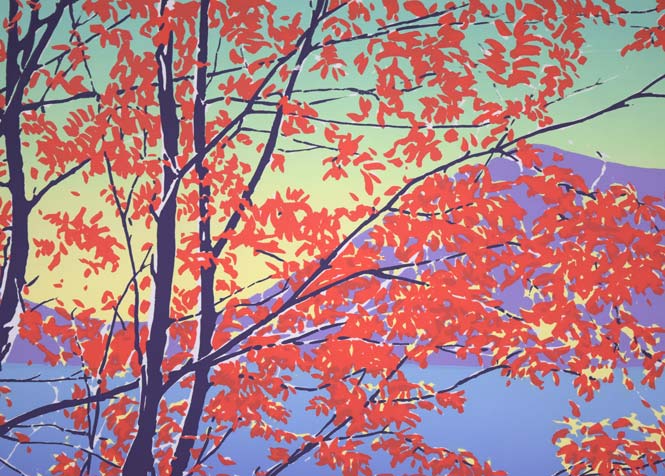 本間武男「紅」シルクスクリーン版画 拡大画像1