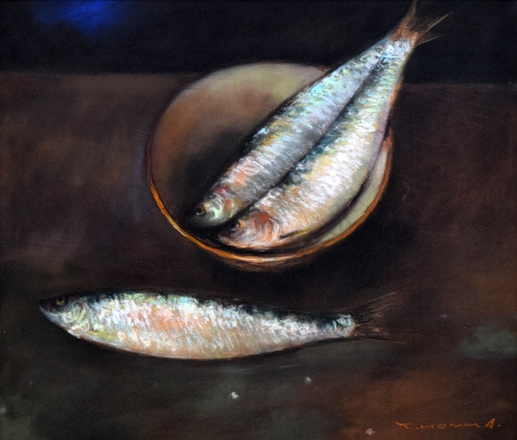 本間 武男「鰊(ニシン)」パステル画・F10号 作品全体拡大画像