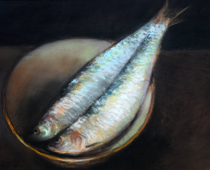 本間 武男「鰊(ニシン)」パステル画・F10号 拡大画像1