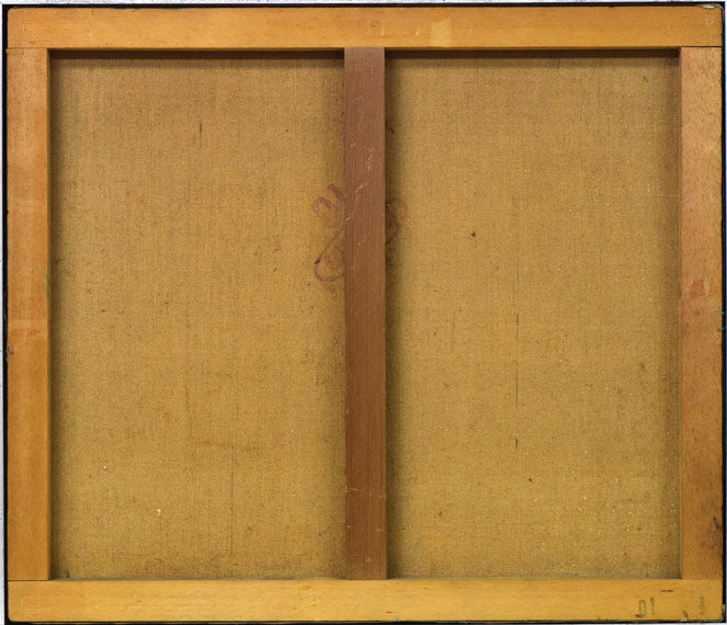 本間武男「シリパ岬(余市)」油絵・F10号 キャンバス裏側画像