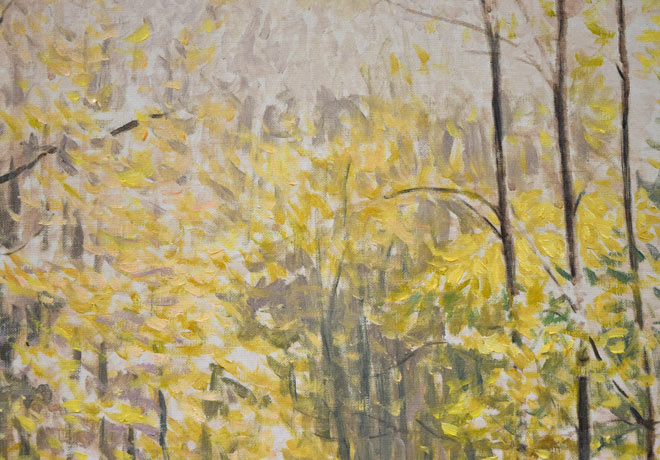 本間武男「初夏の谷川(スペイン)」油絵・F15号 拡大画像1