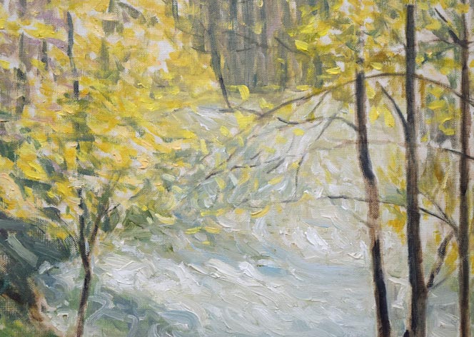 本間武男「初夏の谷川(スペイン)」油絵・F15号 拡大画像3