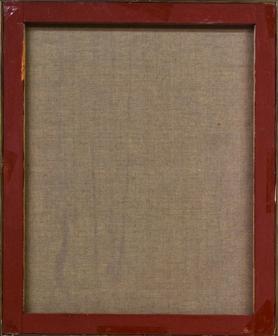 本間武男「初夏の谷川(スペイン)」油絵・F15号 キャンバス裏側画像